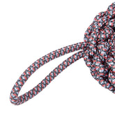 Close-up of braided Two Pull Rope Dog Toy made with strong, chew-resistant material.